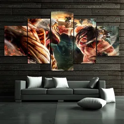 No Framed 5 Panel Eren Yeager Shingeki No Kyojin Painting Print Canvas Art Modular Pictures Wall Art for Living Room Decor