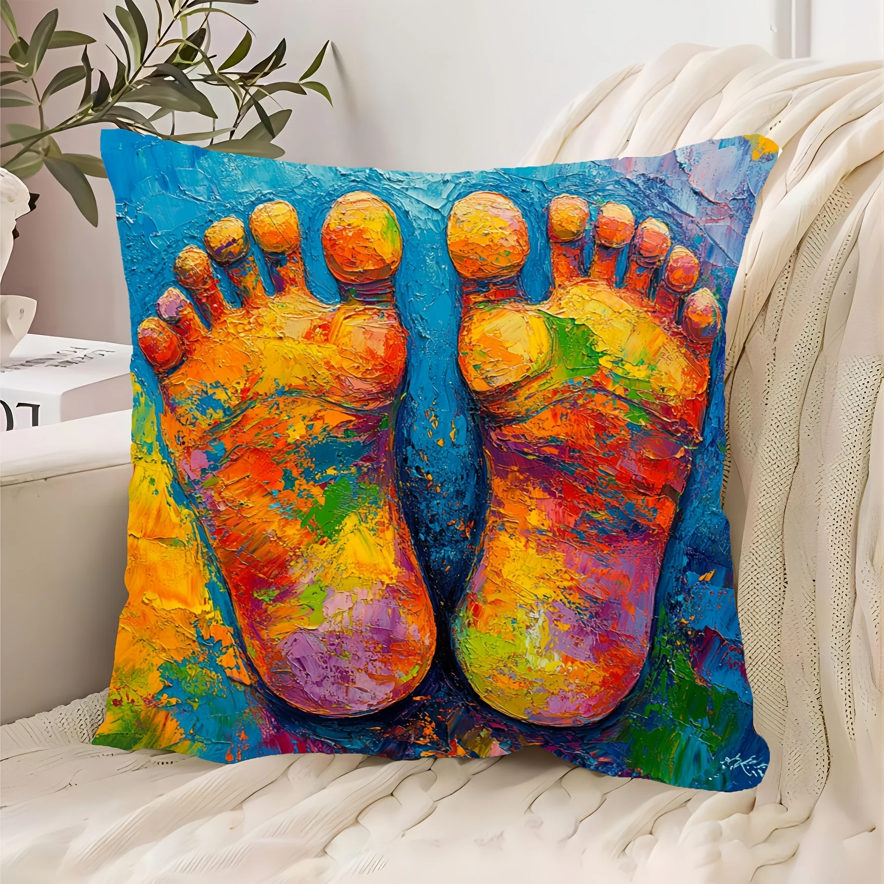 Vibrant Pair Feet Footprints Pillowcase Throw Cushion Cover Boho Abstract Pop Art Design Home Decor 40x40cm