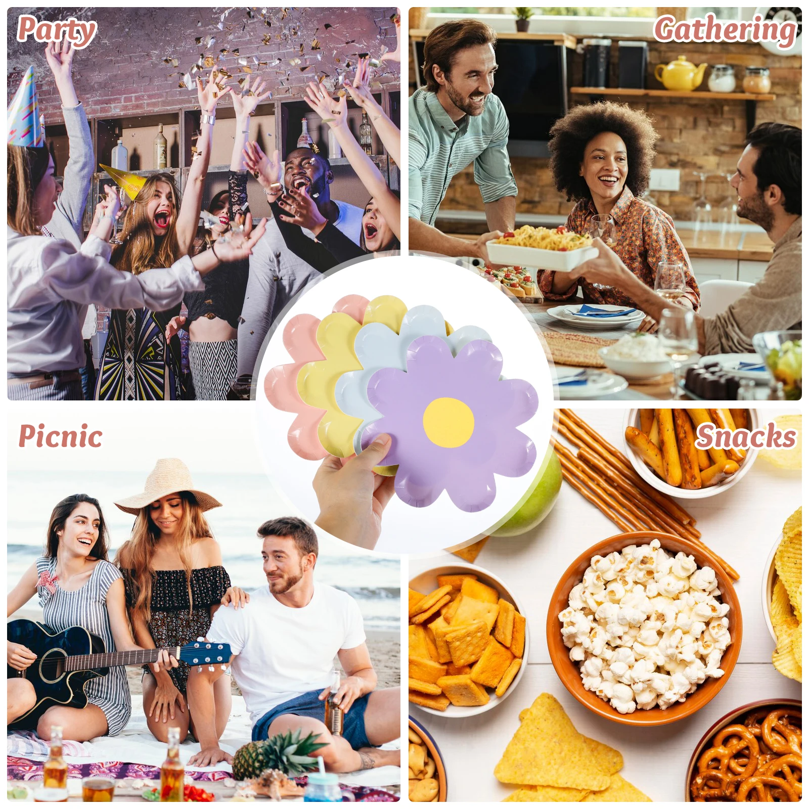 

40Pcs Festive Paper Flower Plates Lightweight Disposable Party Supplies for Shower Bridal Shower Picnic Takeaway Leftovers