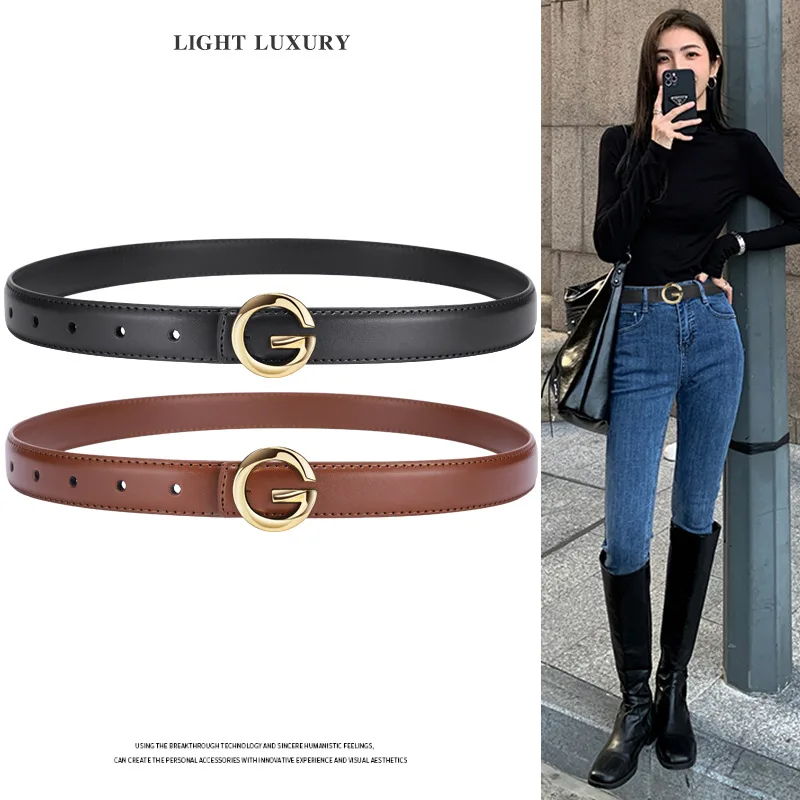 Women Fashionable Letter G Belt Unisex Versatile Daily Commute Soft Leather Paired with Jeans or Skirts