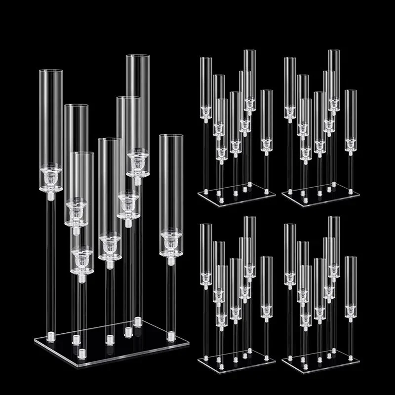 

Tall Acrylic Candelabra Holder 7 Arms Wedding Hall Party Table Decoration Christmas Hurricane Acrylic Candle Holders 10pcs