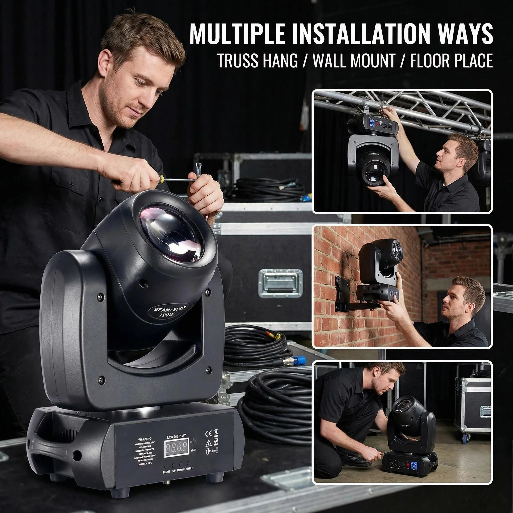 Moving Head Stage Light 120W LED With Sound Activated DMX512 Control Professional DJ Spotlight For Disco Events Church Show Bar