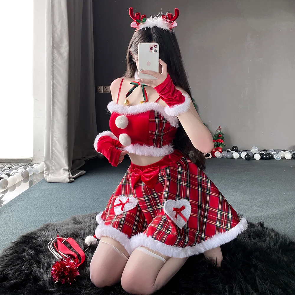 Sexy Christmas Lady Elk Girls Cosplay Costumes Women Halloween Xmas Roleplay Outfits Erotic Lingerie Skirt Set Sex Porn Uniform