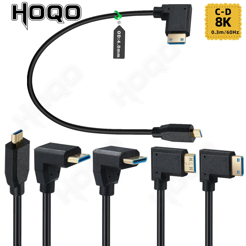 

Micro HDMI-Compatible to Mini HDMI-Compatible Male 4K/8K 60Hz/120Hz Cable for Camera, Phone, Tablet OD4.0mm HD Extension Cable