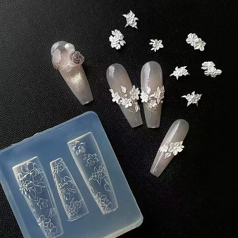 1 stuks barokke stijl nail art schimmel Franse 5-bloemblaadje bloem ontwerp siliconen reliëf mal voor nageldecoratie