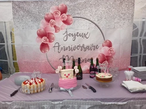 عيد ميلاد سعيد الوردي والفضي خلفية خوخه بريق صورة خلفية الاستوديو بالونات حمراء ووردية زينة حفلة عيد ميلاد