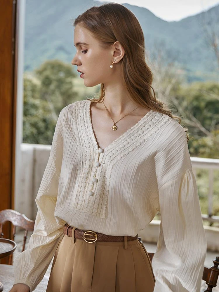 Blouses Women V-neck Temperament Stylish Solid Simple Femme Popular Korean Student Elegant Basic All-match High Street Holiday