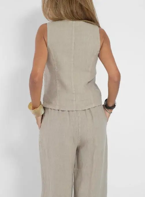 

Two Piece Set Women Outfit 2025 Spring Fashion New V-Neck Sleeveless Single-Breasted Vest & High Waist Casual Pocket Pants Set