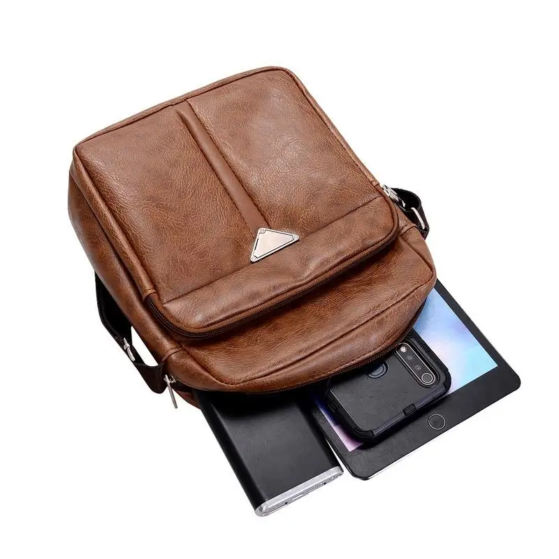 

Messenger Bag Men's Casual Crossbody Briefcase Backpack Korean Business Vertical Leather Flap Solid Color