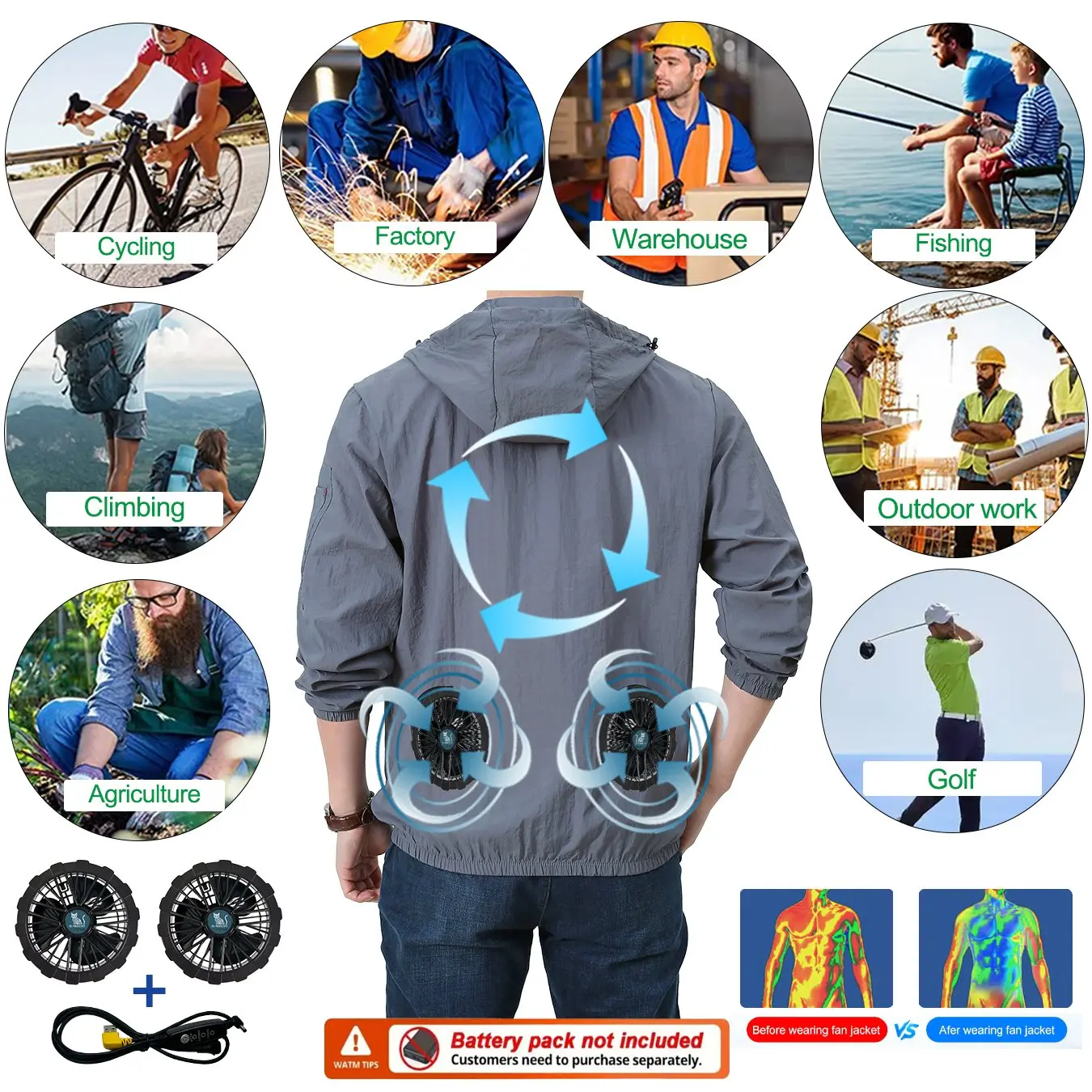 Summer Cooling 12V/5V Couples Ice Jacket Heat Resistant Fans Air Conditioner Clothes Breathable Long-sleeve UV Protection Shirt view 5