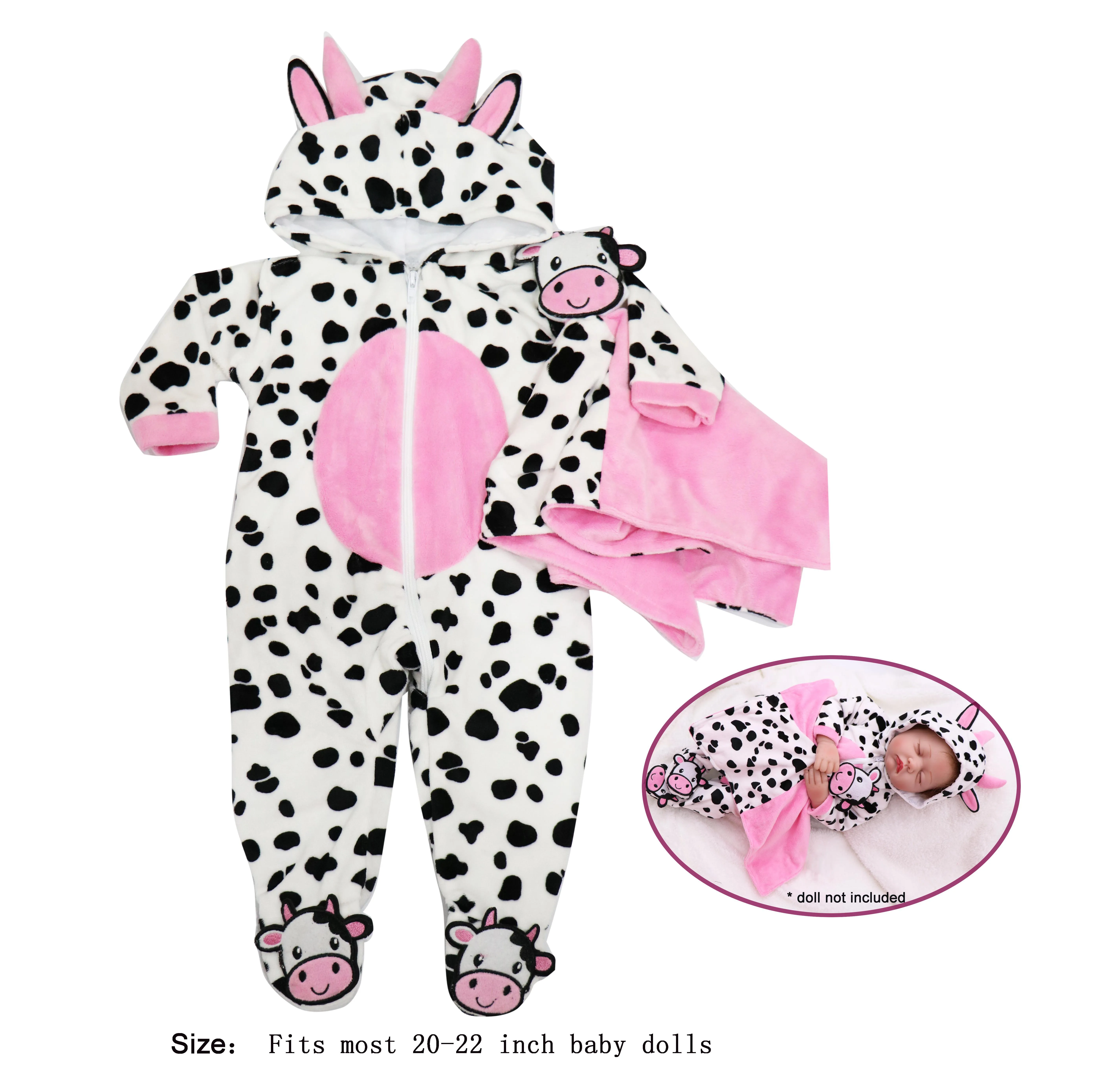 Ying Huan Mei dolls Clothes Newborn baby outfit fit 20-22 inch dolls ,dress has Cow print on dress