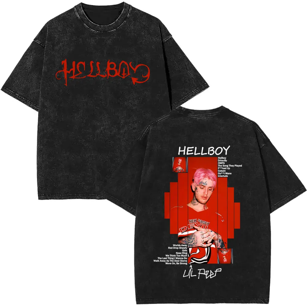 Washed Vintage Rapper Lil Peep Hellboy Album Graphic T-shirt Men Women Hip Hop Fashion Streetwear Male Oversized Cotton T Shirts