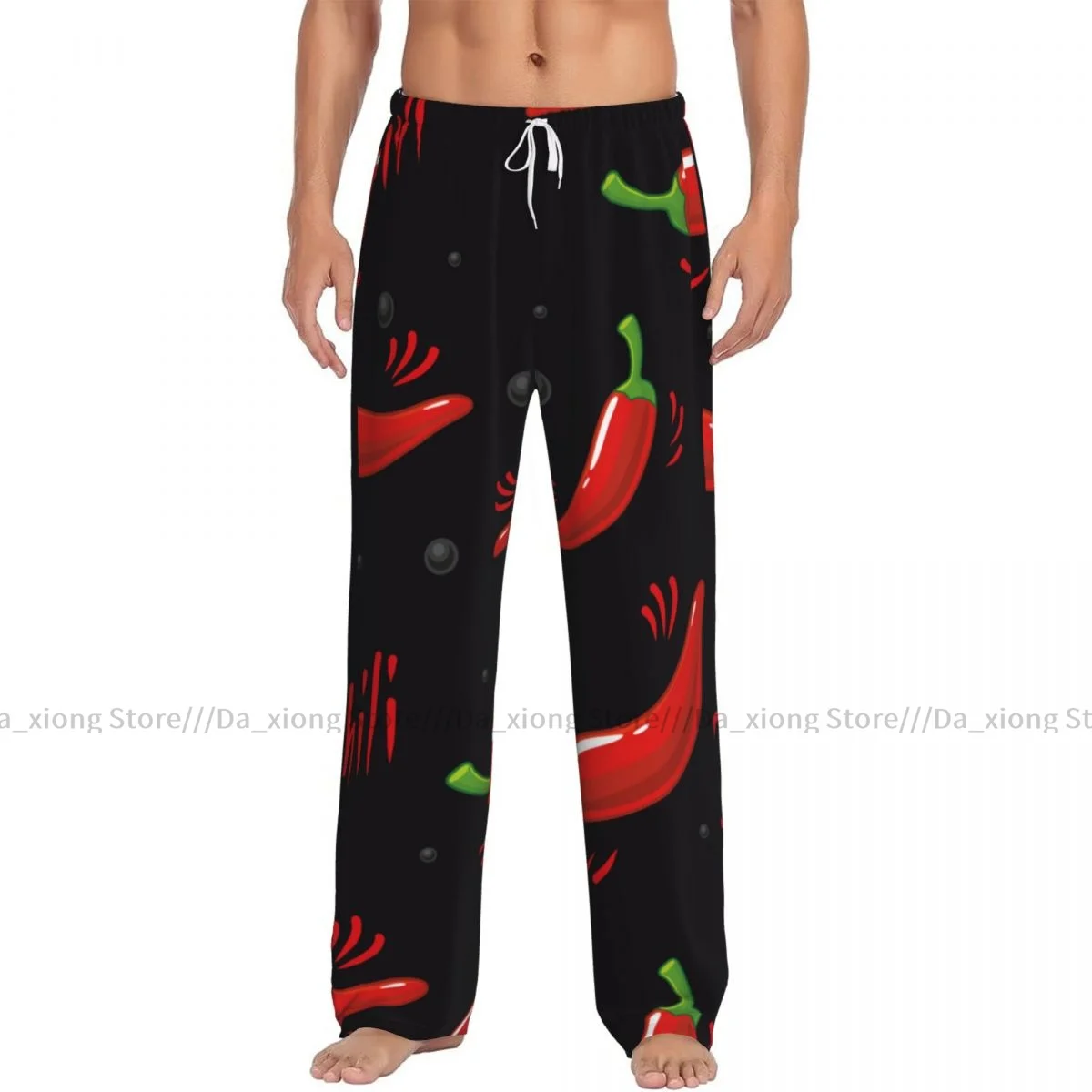 Men's Casual Pajama Sleeping Pants Chili Pattern Lounge Loose Trousers Comfortable Nightwear