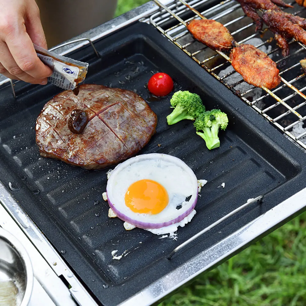 

1Pcs Thickened Carbon Steel Non-Stick Barbecue Baking Pan Outdoor Bbq Grill Tray Heavy Duty Heat Distribution Barbecue Pan