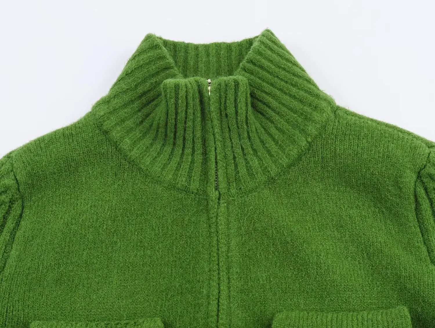 KONDALA Vintage Grün Zipper Frauen Tasche Winter Casual Strickjacke Chic Mode 2025, Pullover Warme Herbst Streetwear Stricken Outwear