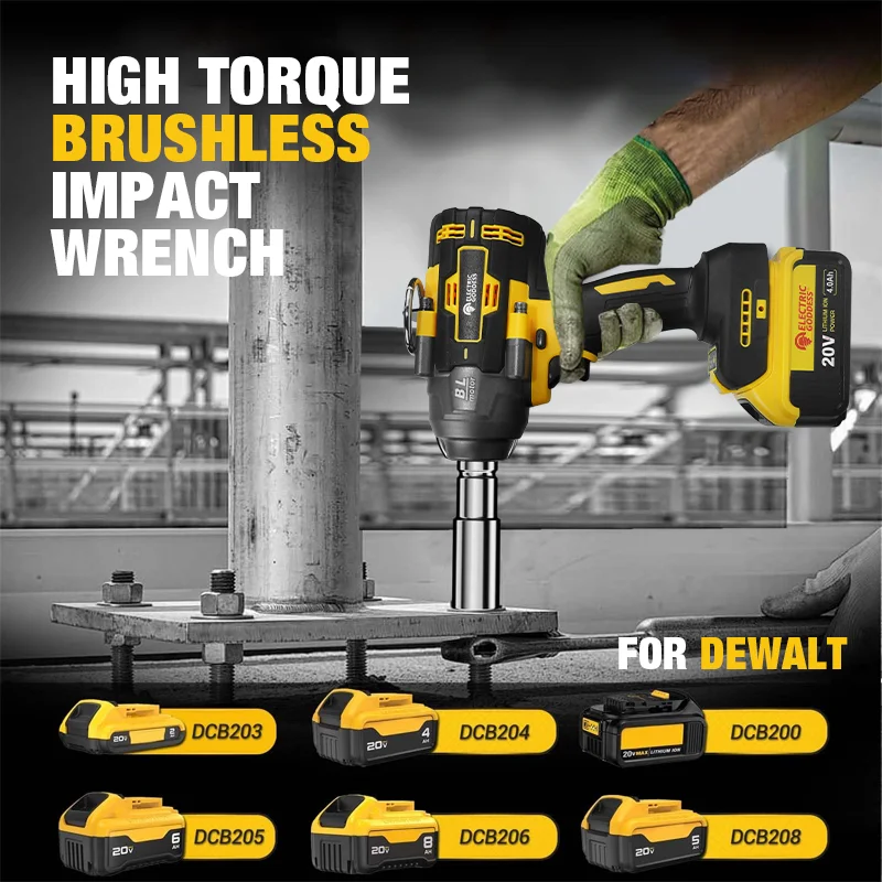 Image 4: Clé électrique sans balais à couple élevé 1000N · M, avec jeu de piles, grande Machine, clé de Service, outil pour batterie Dewalt 20V