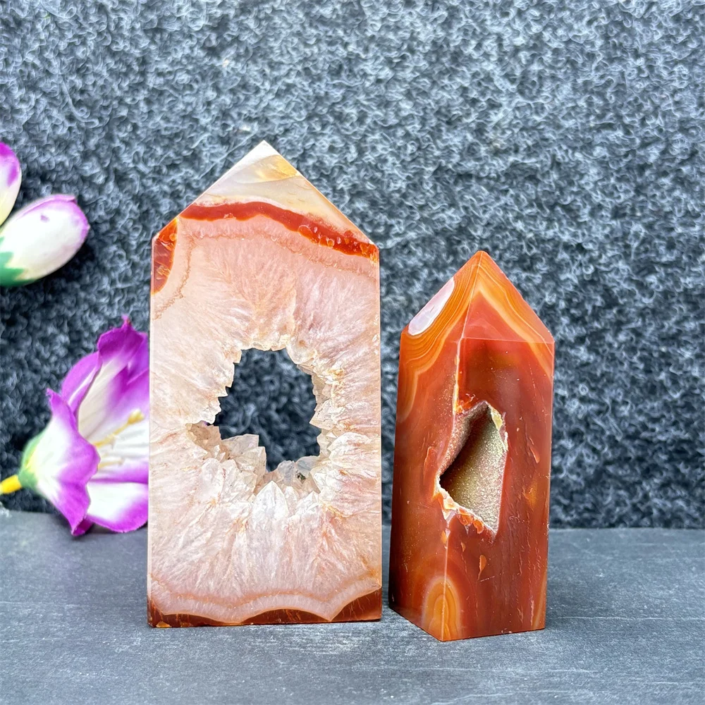Natural Ruby Red Agate Geode Obelisk Crystal Wand Reiki Healing Meditation Wiccan Worship Home Decor - Unique Holiday Gift