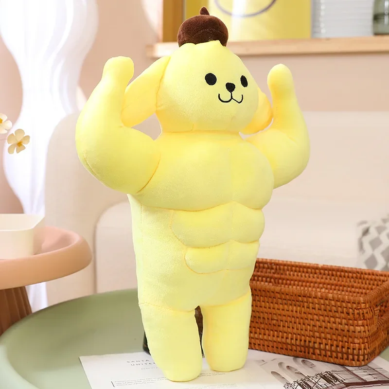 Sanrio Kawaii My Melody Muscle Plush Funny Chest Muscle Abdominal Boyfriend Pillow Kuromi Pom Pom Purin Doll Christmas Gift