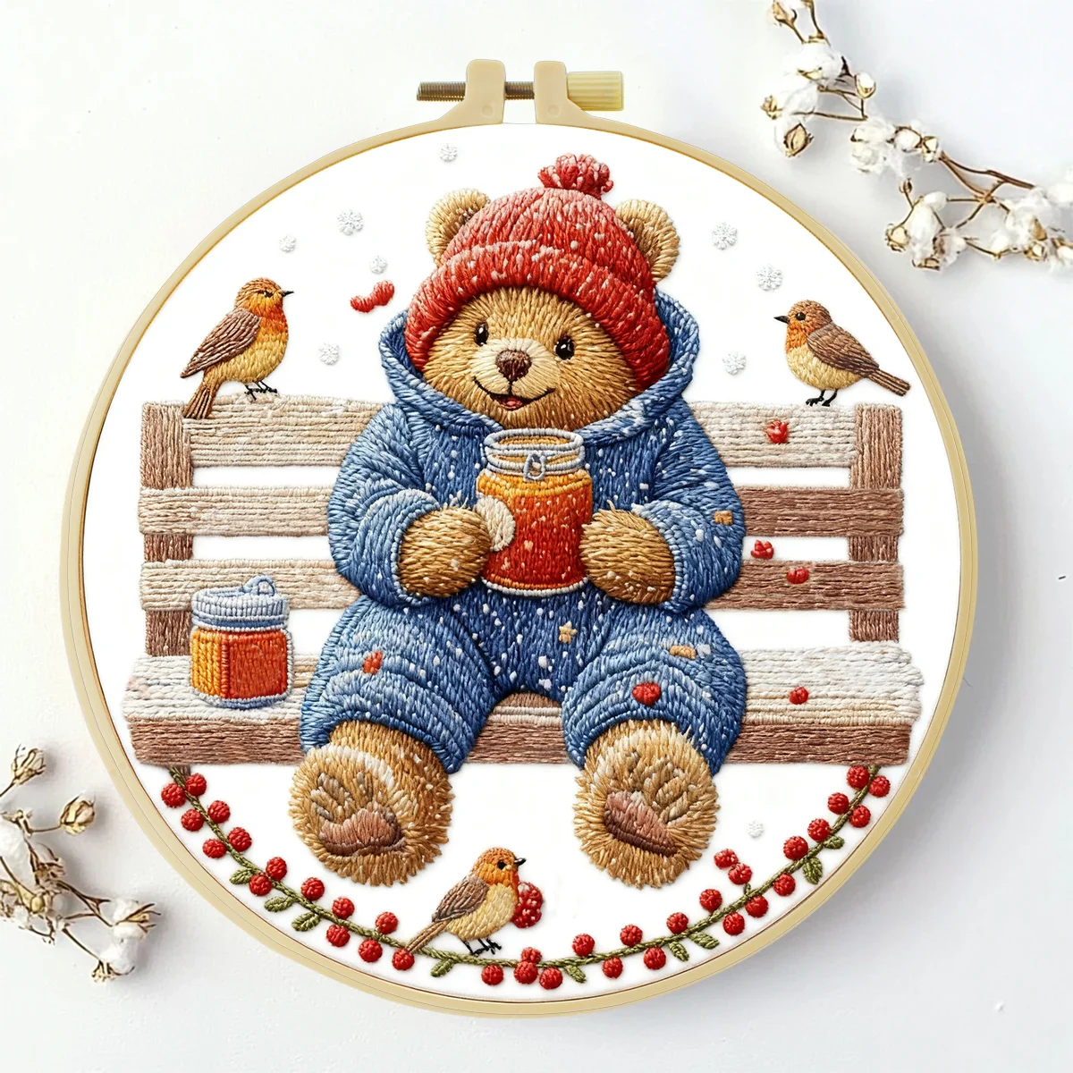 1 Stück 20X20CM/15X15CM 7,87/6,3 Zoll Bären-Stickerei-Starter-Kit DIY-Kit DIY-Stickerei-Set Handarbeiten Heimdekoration Nähkunst – Detail 3