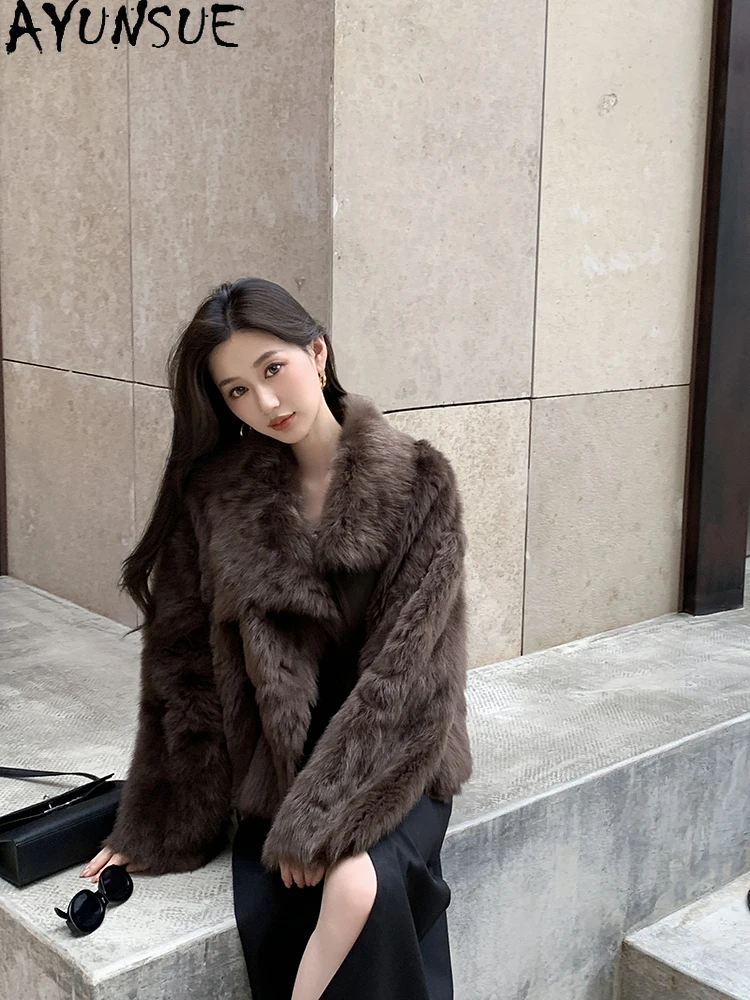 AYUNSUE 2025ฤดูหนาวใหม่Shearlingแจ็คเก็ตผู้หญิงขนสัตว์ธรรมชาติแจ็คเก็ตเสื้อผ้าผู้หญิงVINTAGEแฟชั่นเสื้อขนสัตว์Abrigo Mujer