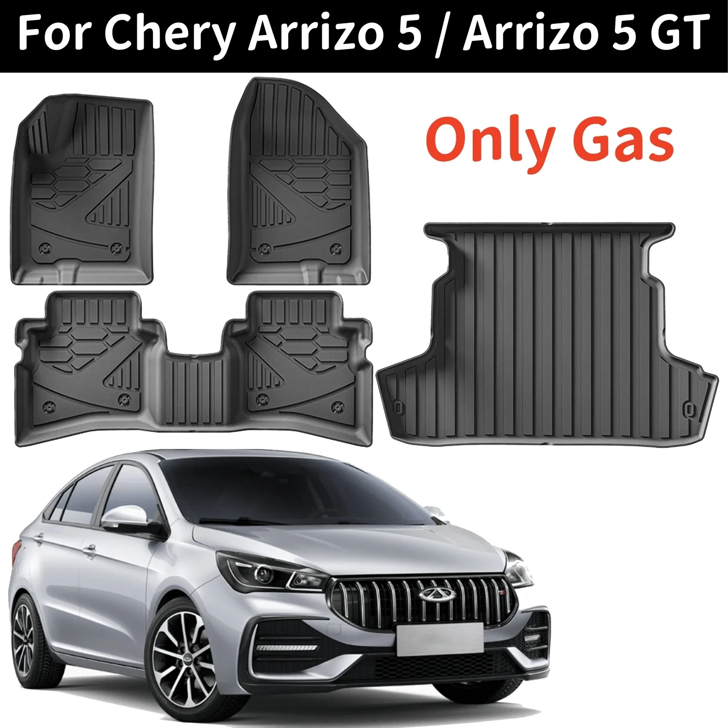 

For Chery Arrizo 5 / Arrizo 5 GT 2019-2025 TPE Floor Mats and Cargo Liners, Waterproof Scratch Resistant LHD Trunk Cargo Mat