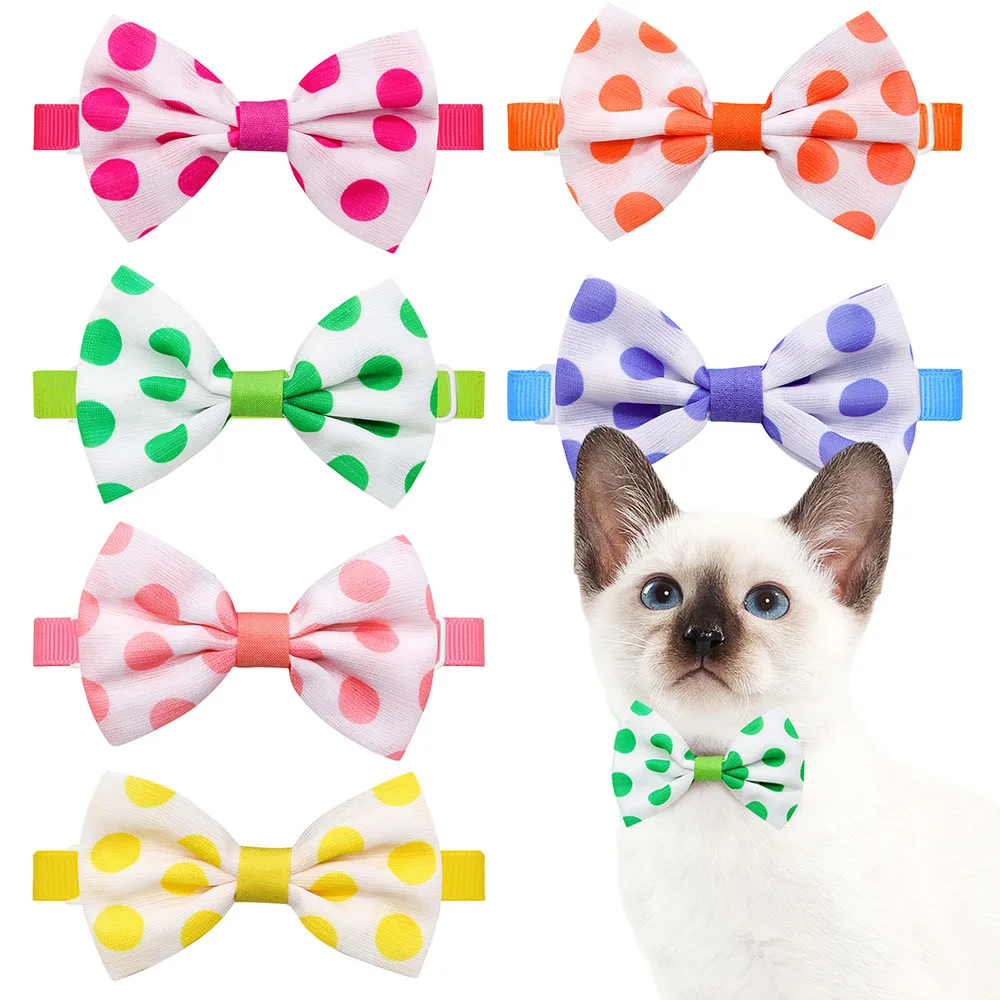 

20PCS Dog Collars Polka Dot Style Mixed Colors Adjustable Pet Dog Bowties Small Cat Neckties Pet Grooming Accessories For Dogs