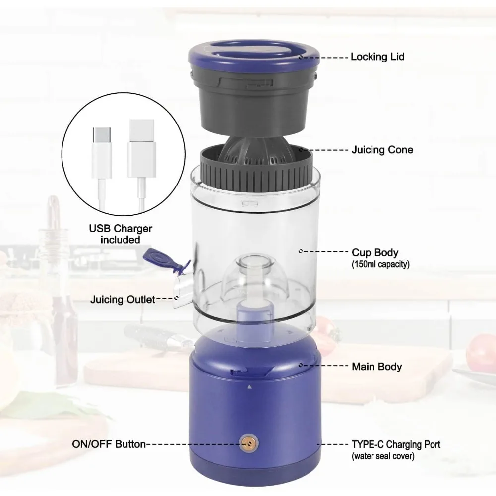 Electric Juicer Rechargeable with USB and Cleaning Brush, Easy To Use & Clean and Detachable Parts, Wireless Portable Juicer