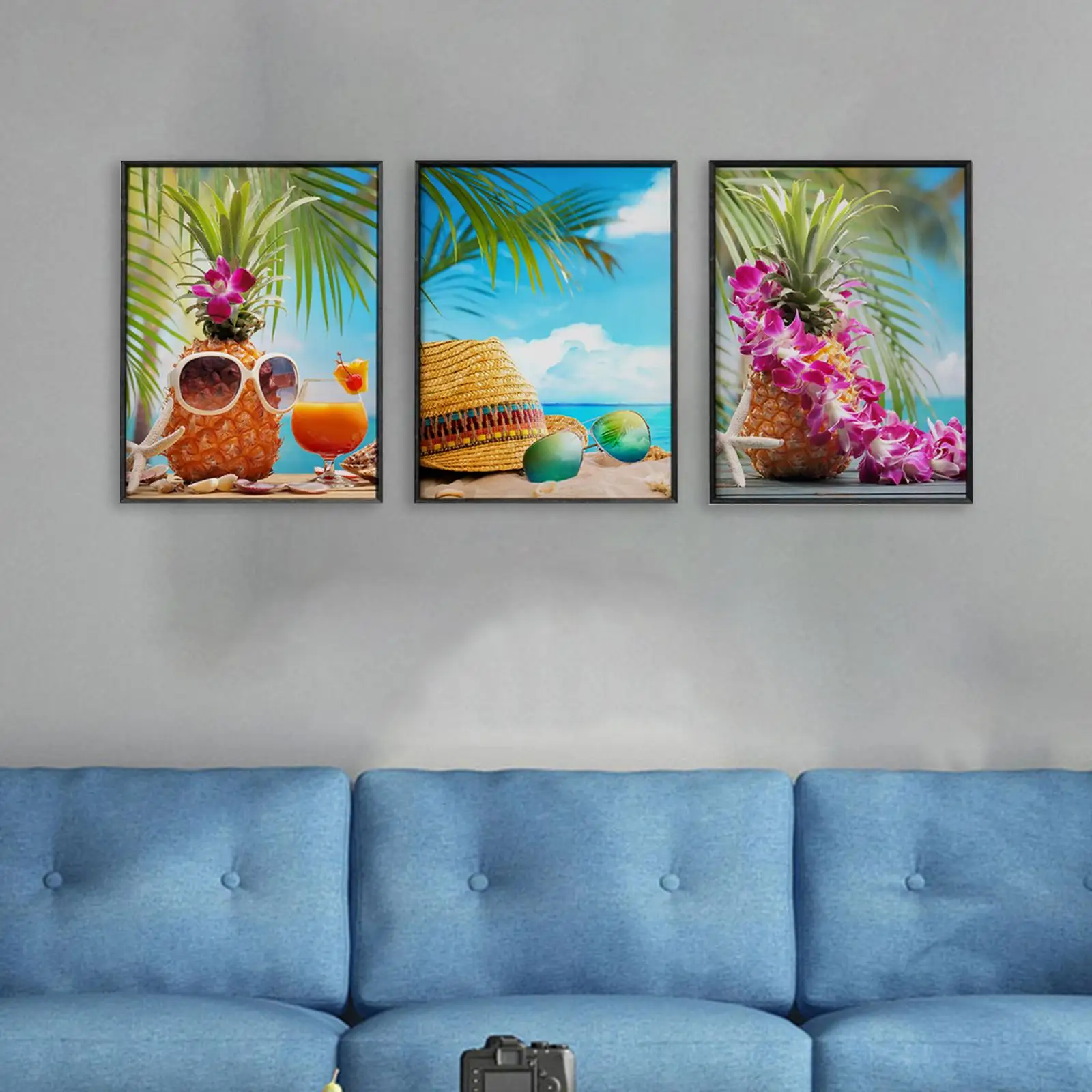 3Pcs Wall Art Decor Prints Pineapple Seascape Trendy Aesthetic Picture Prints