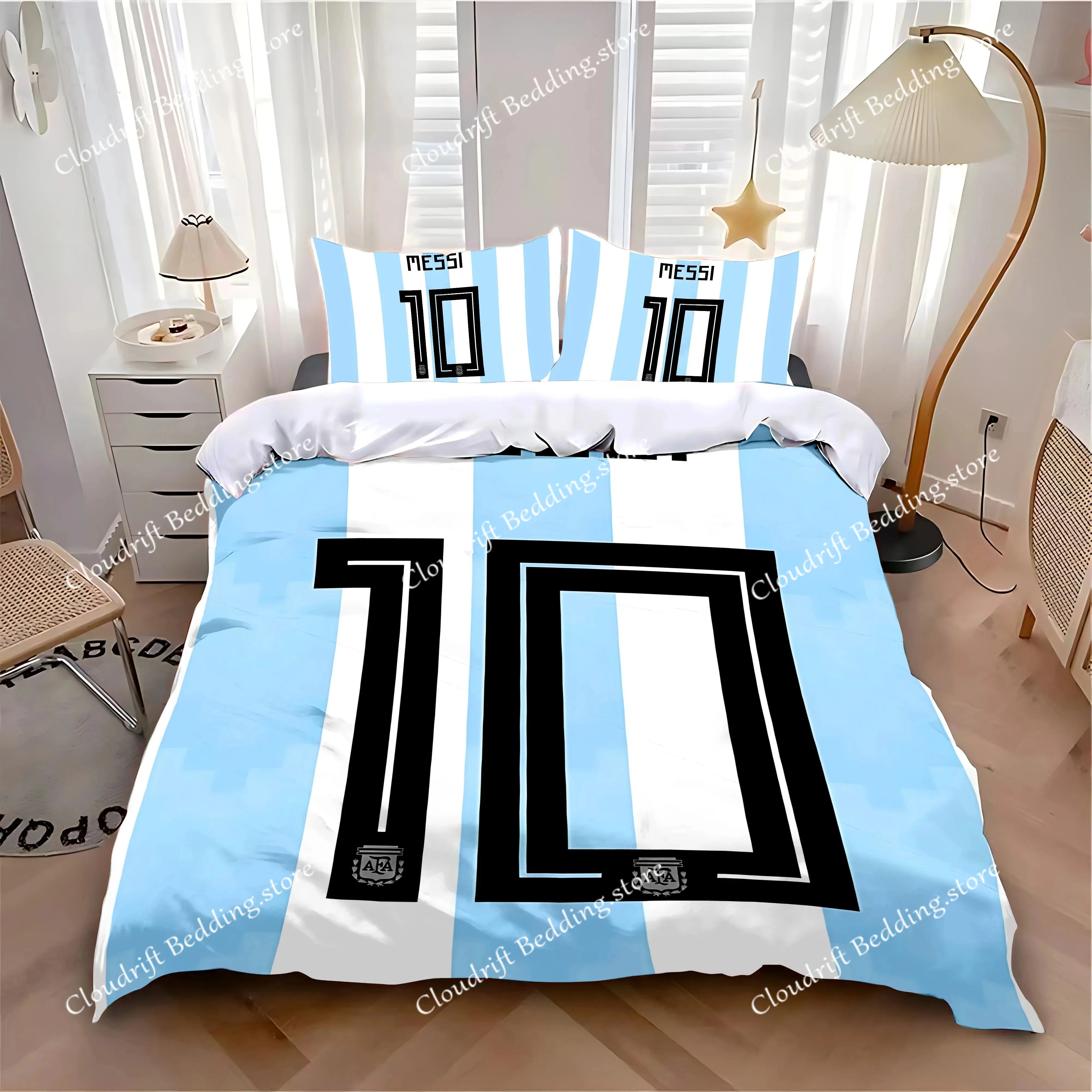 Football Star Duvet Cover Pillowcase M-Messi CR7 Bedding Set Adult Boy Girl Bedroom Decoration Gift Single Double Large Size