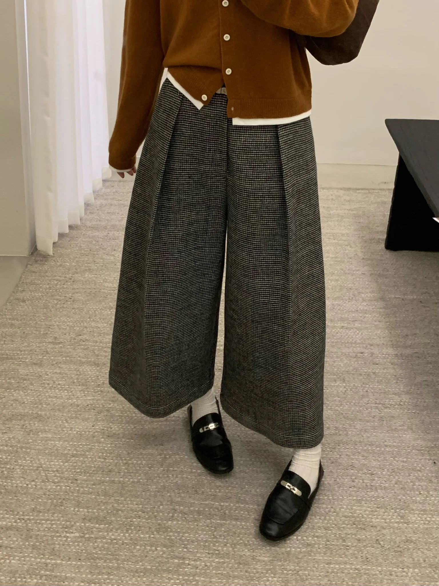 

Осенне-зимние клетчатые свободные брюки прямого кроя с высокой талией на молнии, повседневные, теплые, модные, универсальные, свободного кроя для женщин