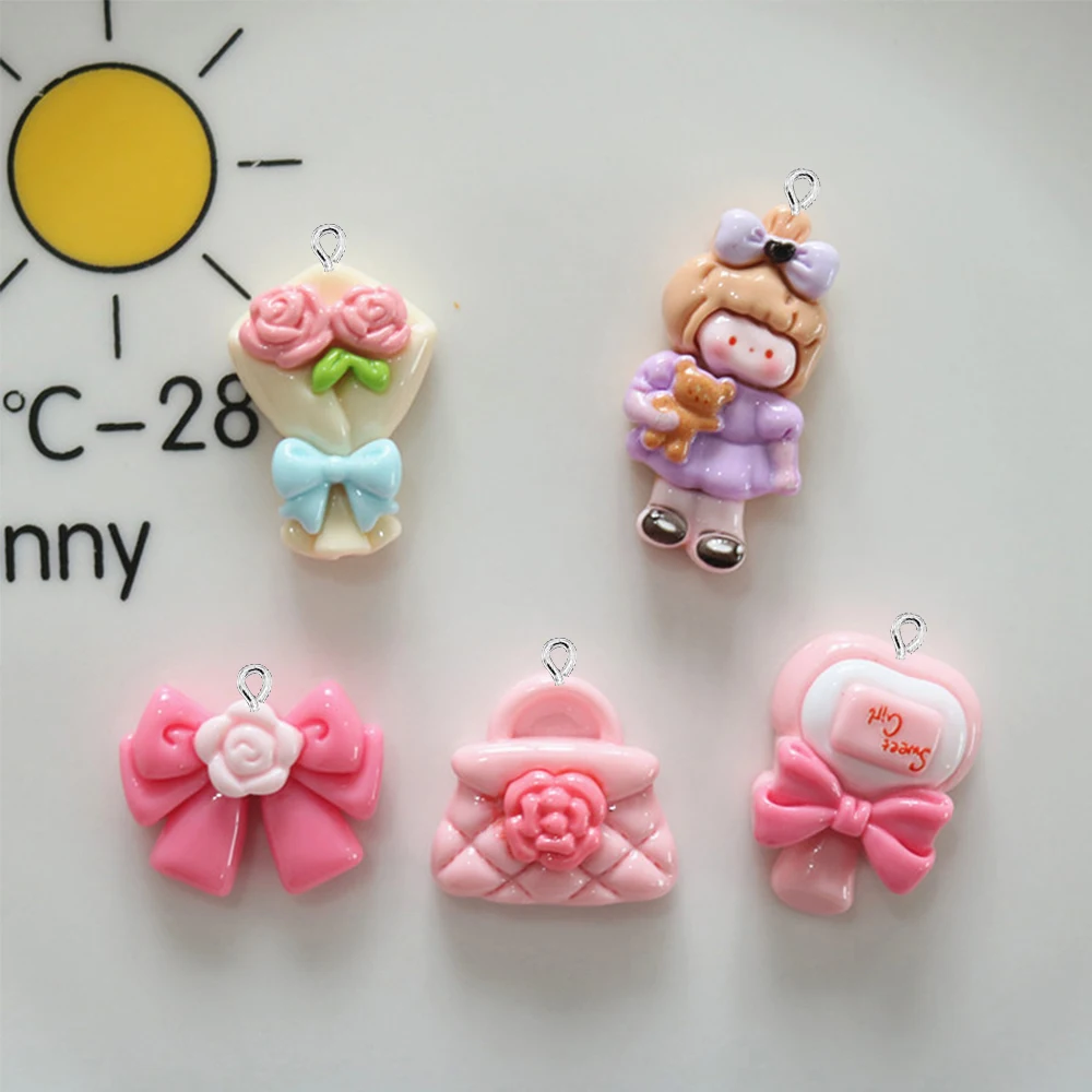 10PCS Shiny Rose Bow Series Flat Back Charms For Earrings Bracelet Hairpin DIY Jewelry Pendants Decoration Accessories
