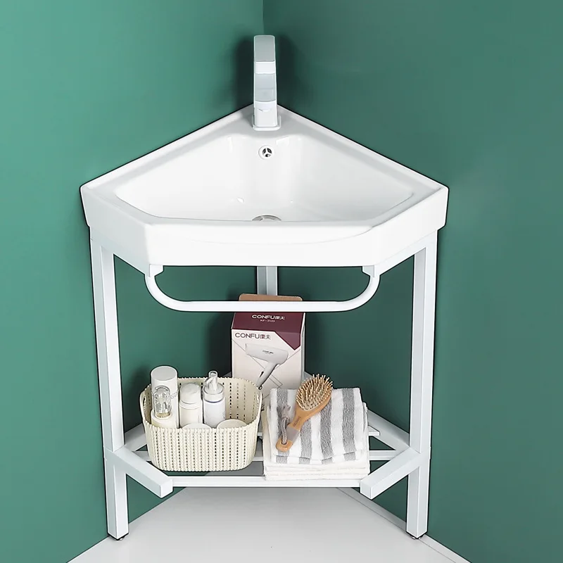 Floor-standing triangular washbasin, small apartment mini washbasin, home bathroom corner ceramic washbasin integrated unit