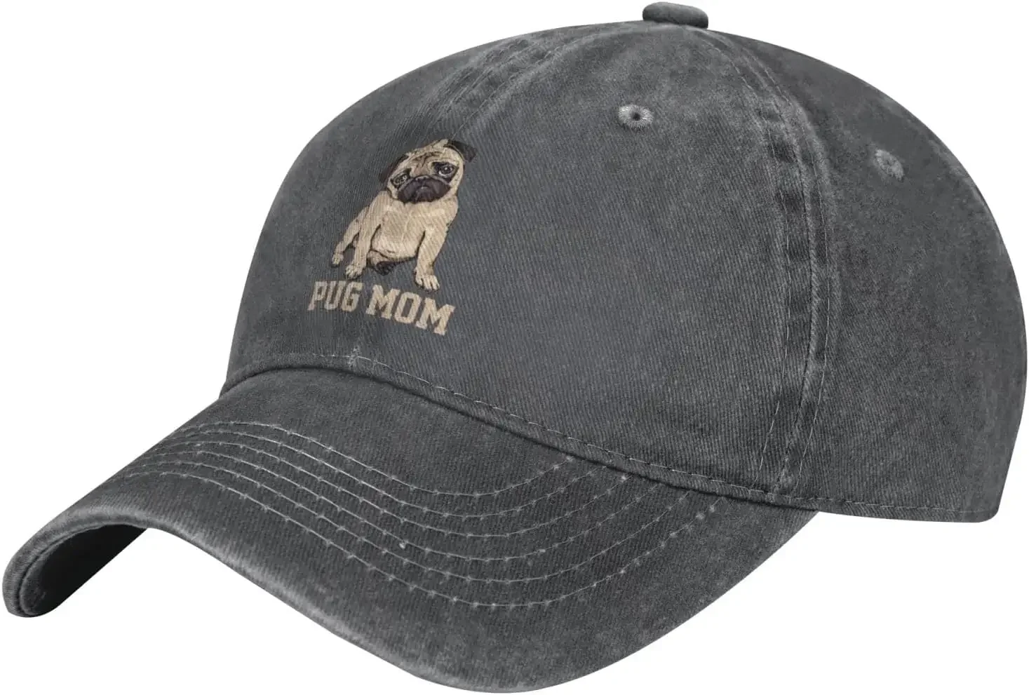 Vintage Washed Distressed Adjustable Pug Mom Dog Womens Denim Baseball Cap Mom Trucker Hat Cap for Women Unisex