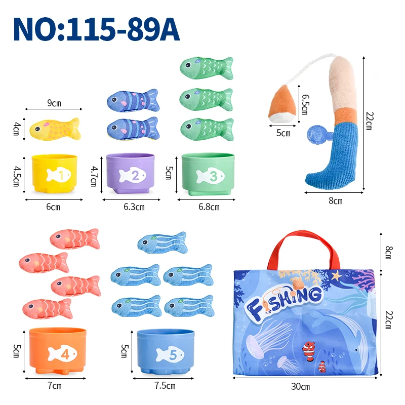 Gioco di pesca in stoffa Educazione precoce Giocattoli cognitivi Montessori per ragazzi e ragazze Conteggio dei numeri Ordinamento dei colori