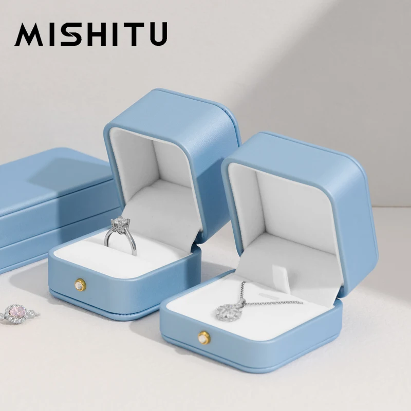 MISHITU PU Leather Ring Box Jewelry Storage Box for Ring Bracelet Necklace Display Case Proposal Wedding Anniversary Gift Women