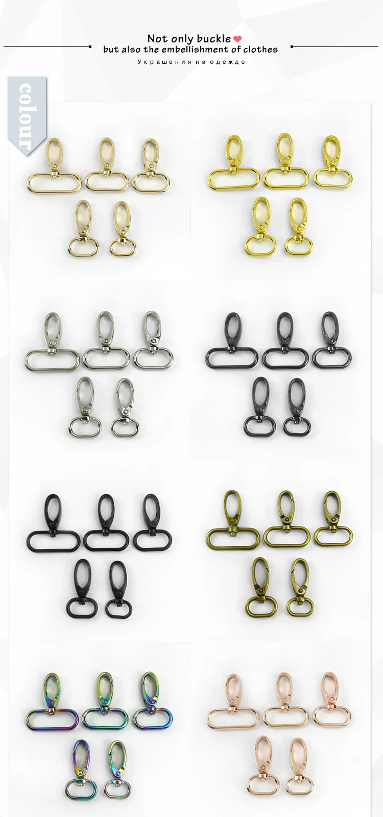 100 Stück Metallschnallen in den Größen 16/20/25/32/38 mm für Taschenriemen, drehbare Verschlüsse, Karabinerhaken, Karabinerhaken mit Aufhängung, Karabinerhaken, DIY-Zubehör. – Detail 5