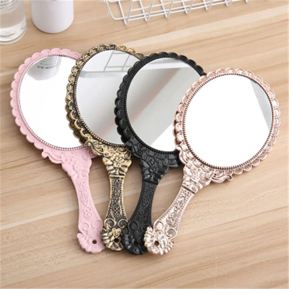 Miroirs de maquillage rétro Vintage pour femmes, miroirs à poignée à motif, miroirs en dentelle
