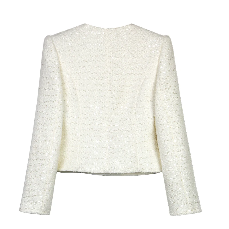 2025 Fashion and elegant light luxury heavy industry sequin temperament round neck single-breasted jacket + skirt two-piece suit