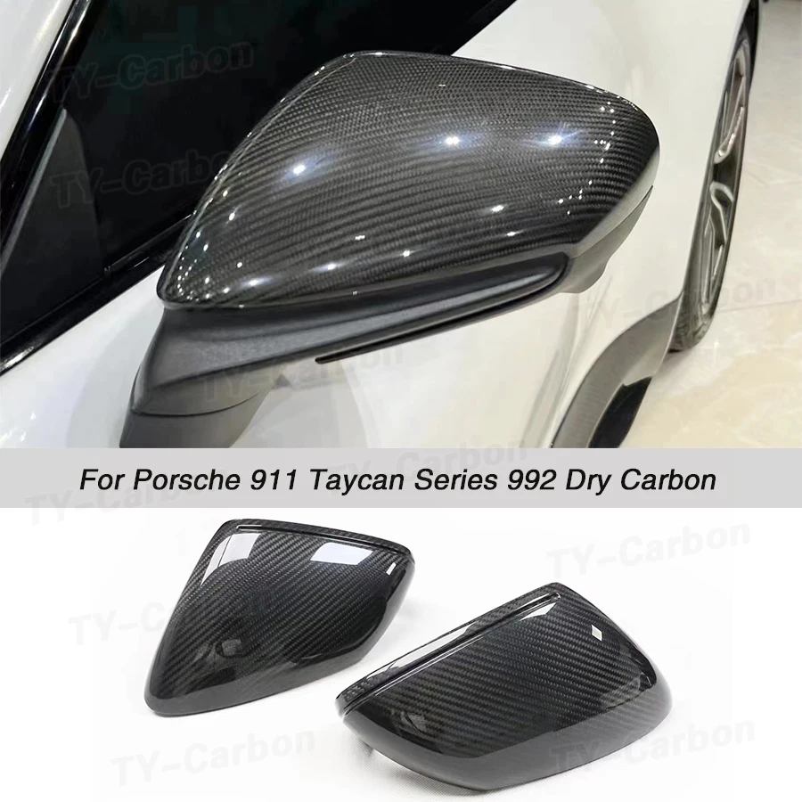 Dry Carbon Fiber Car Rear View Mirror Covers Caps For Porsche 992 Taycan Turbo S 2019-2023 Replacement Style Side Mirror Covers