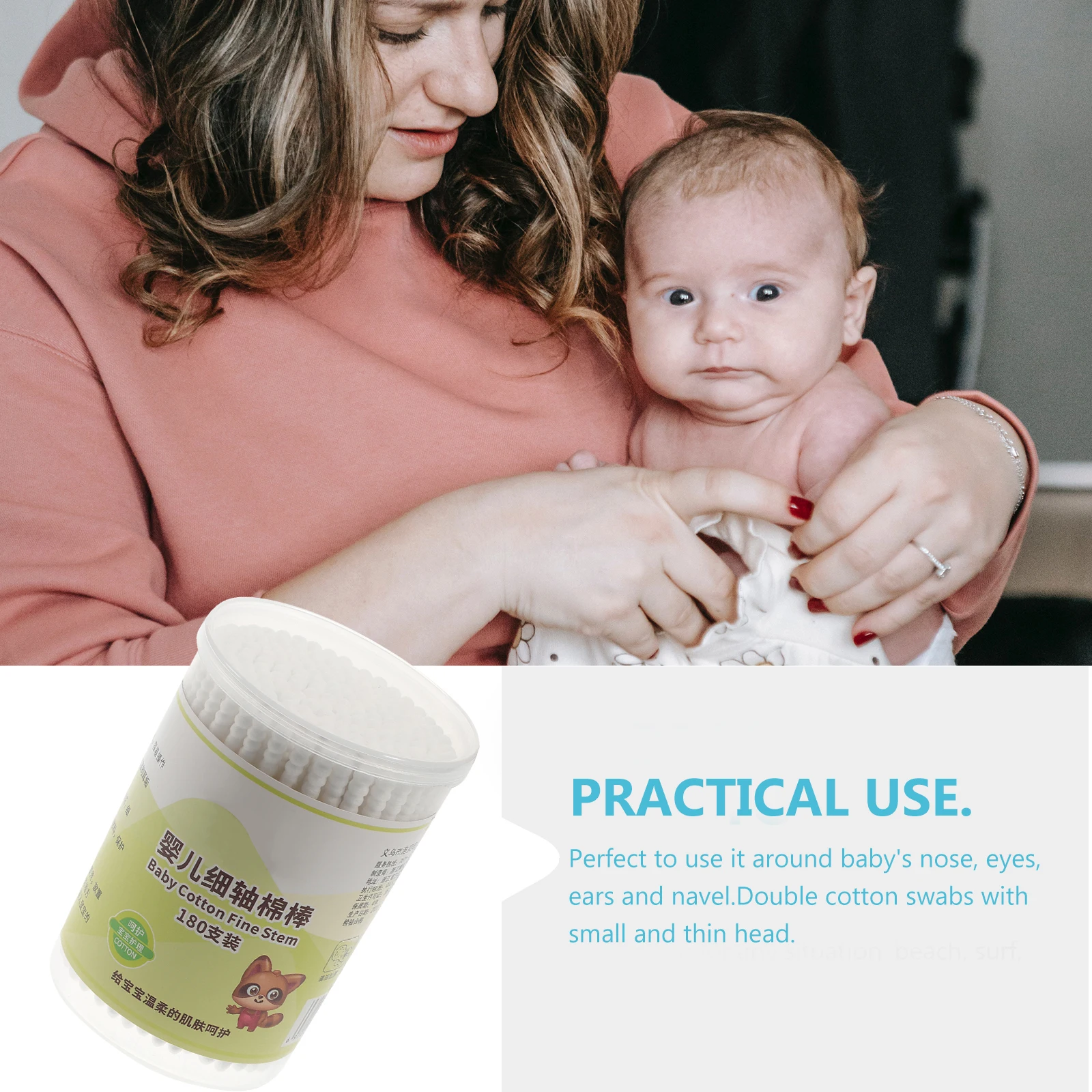 360 قطعة من مسحات القطن لتنظيف الأذن والأنف والسرة لطيف لمستلزمات الأطفال حديثي الولادة باللون الأبيض