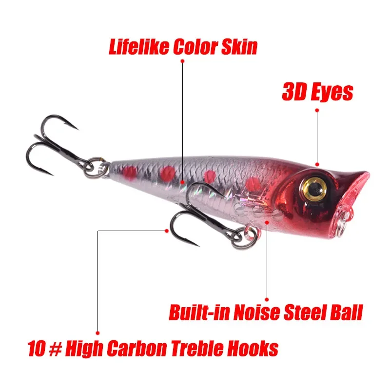 1 pièce de top leurre de pêche, 5 cm, 4.8 g, mini wobbler flottant, appât artificiel avec hameçon pour bass, brochet, silure, poisson, swimbaits