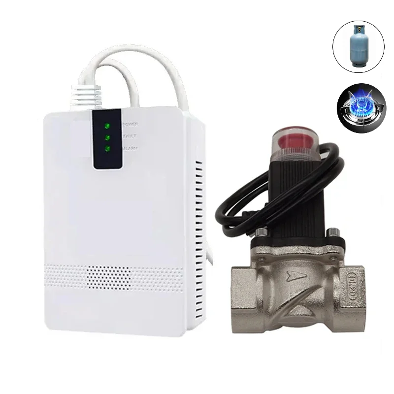 Home Kitchen Security Fire Alarm Combustible Gas Sensor Methane Natural Gas Detector with Electronic Solenoid Valve Auto Monitor