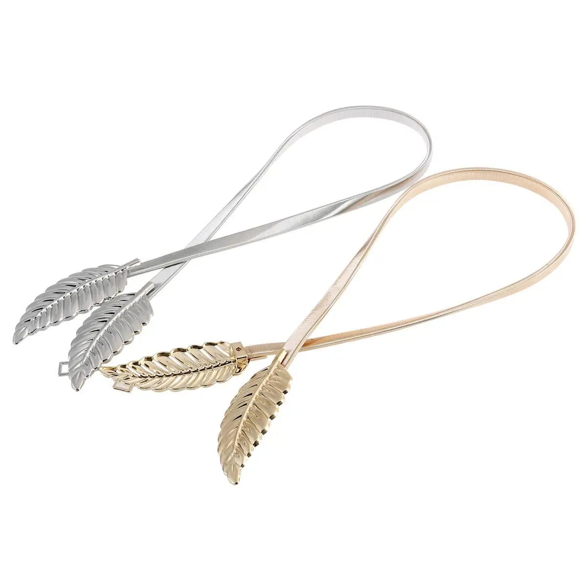 

Metal Elastic Women Gold Silver Leaves Adjustable Waistband Fashion Dress Belts Stylish Metal Leaves Waistband Cummerbund