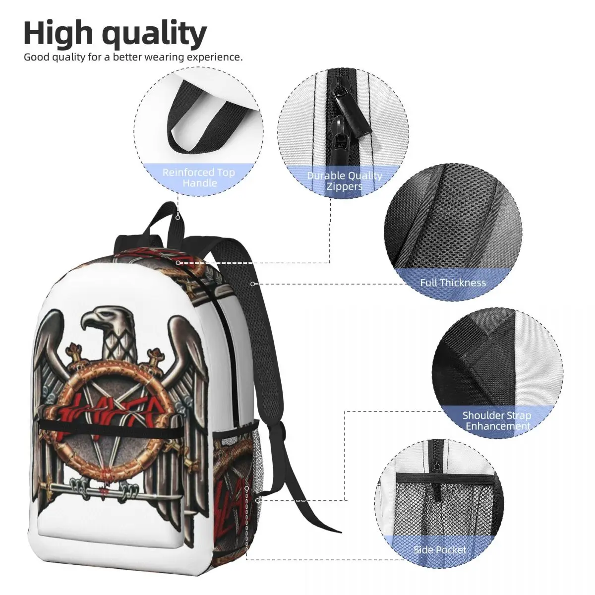 Slayer Heavy Metal Rock Band Backpack Daypack Large Capacity Children BookBag School Bag Shoulder Bags for Men Women