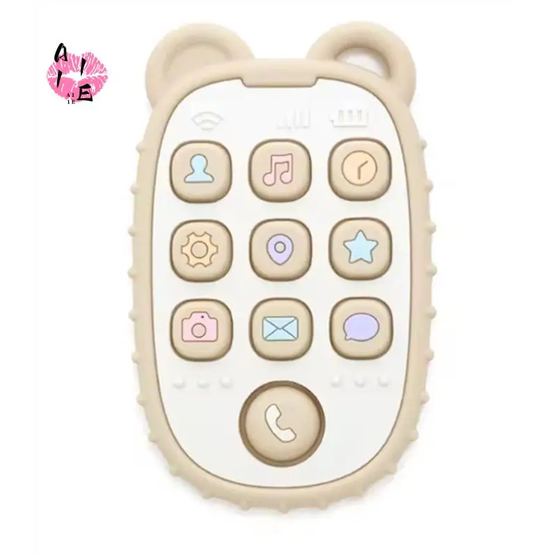 A11E-Baby Teether Mobile Phone Shape Silicone Teether Teething Kids Sensory Educational Baby Gift Set