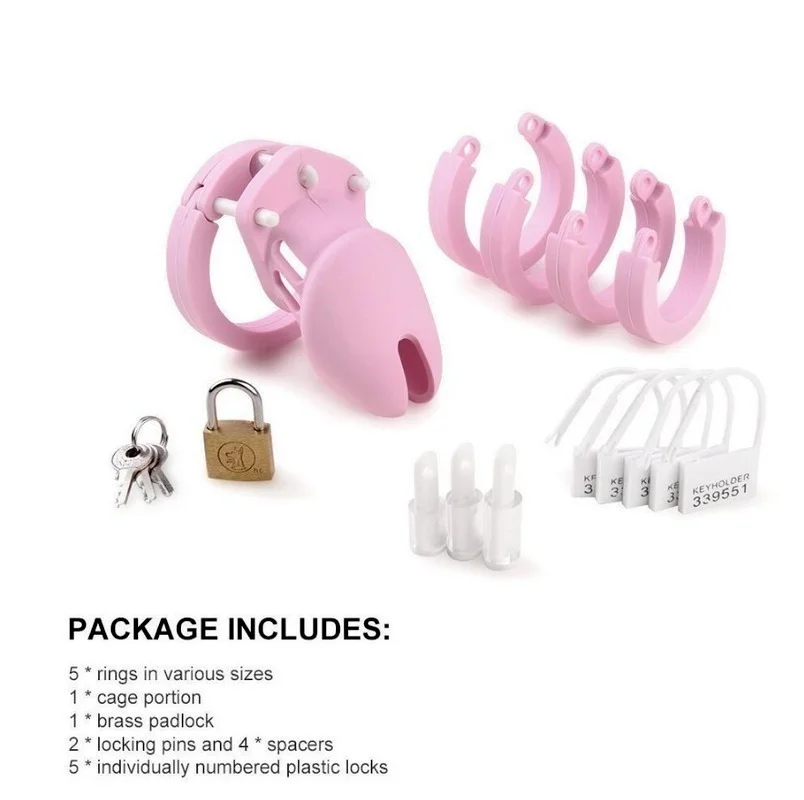 Male Silicone Chastity Cock Cage Penis Belt Lockable Device with 5 Cock Ring Penis Sleeve Lock Bondage Sex Toys for Men