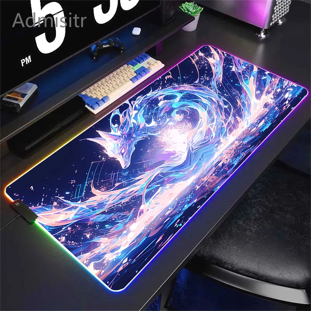 Imagem -03 - Kawaii Purple Fox Rgb Mouse Pad Led Brilhante Mouse Mats Colorido Gaming Computer Mousepad Teclado pc Gamer Borracha Xxl