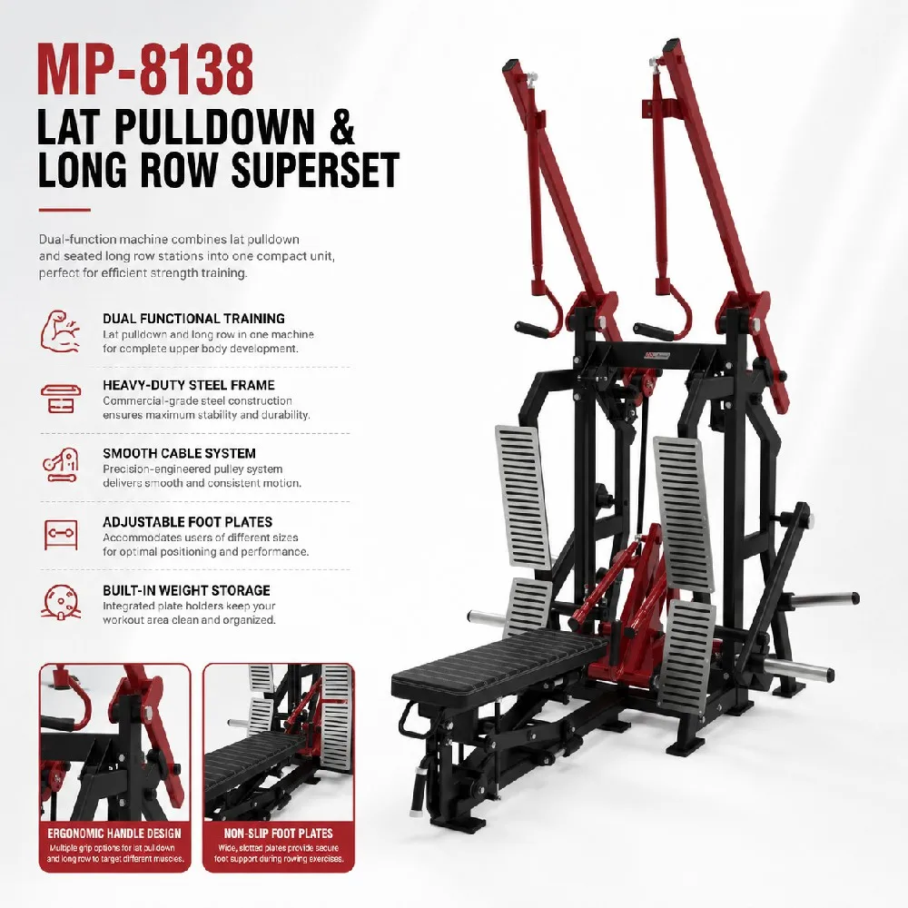 Fitness Equipment Low Row Lat Pull-Down with Plate Load Selection Machine Lat Pull Down & Long Row Super Set