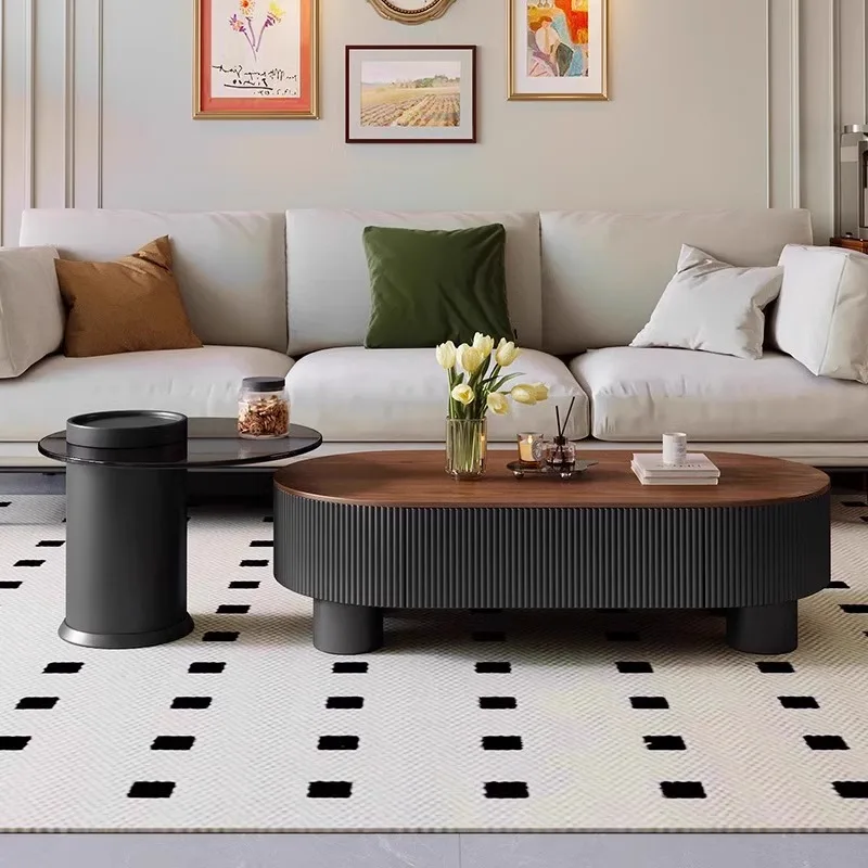 

Living room Chinese oval Italian antique walnut coffee table light luxury home modern minimalist high sense