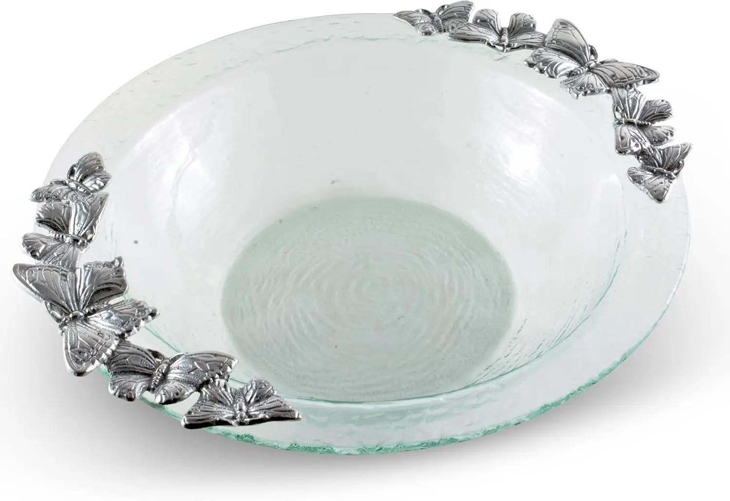 Court Designs Butterfly Pattern Glass and Aluminum Salad Bowl 16 Inch Diameter